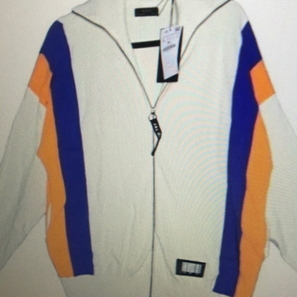 Men's White, Orange, and Purple Sweater